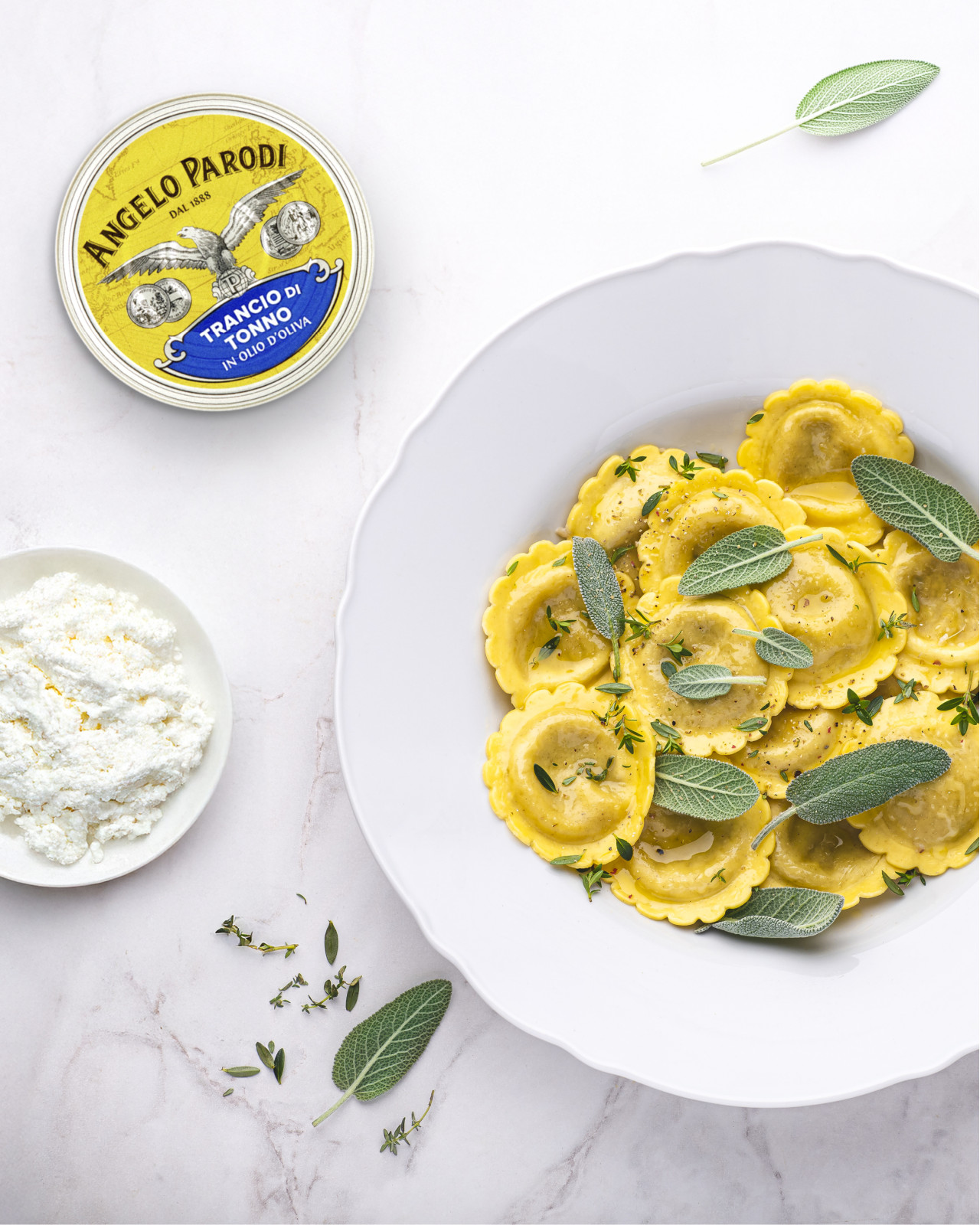 Margherite di pasta ripiene di Ricotta e Trancio di Tonno in Olio d’Oliva Angelo Parodi
