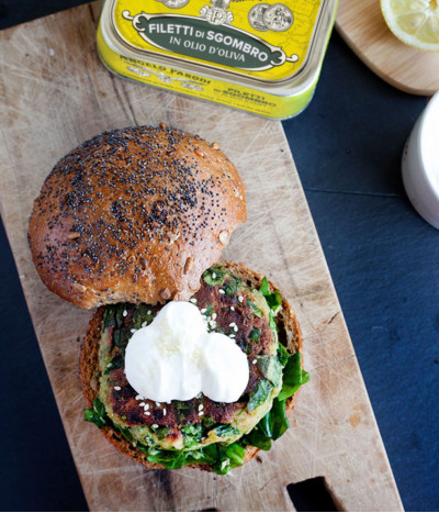 Hamburger homemade di Filetti di Sgombro in Olio d'Oliva Angelo Parodi e spinaci 