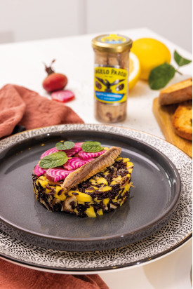 Tartare di mango e riso venere con Filetto di Sgombro al naturale Angelo Parodi