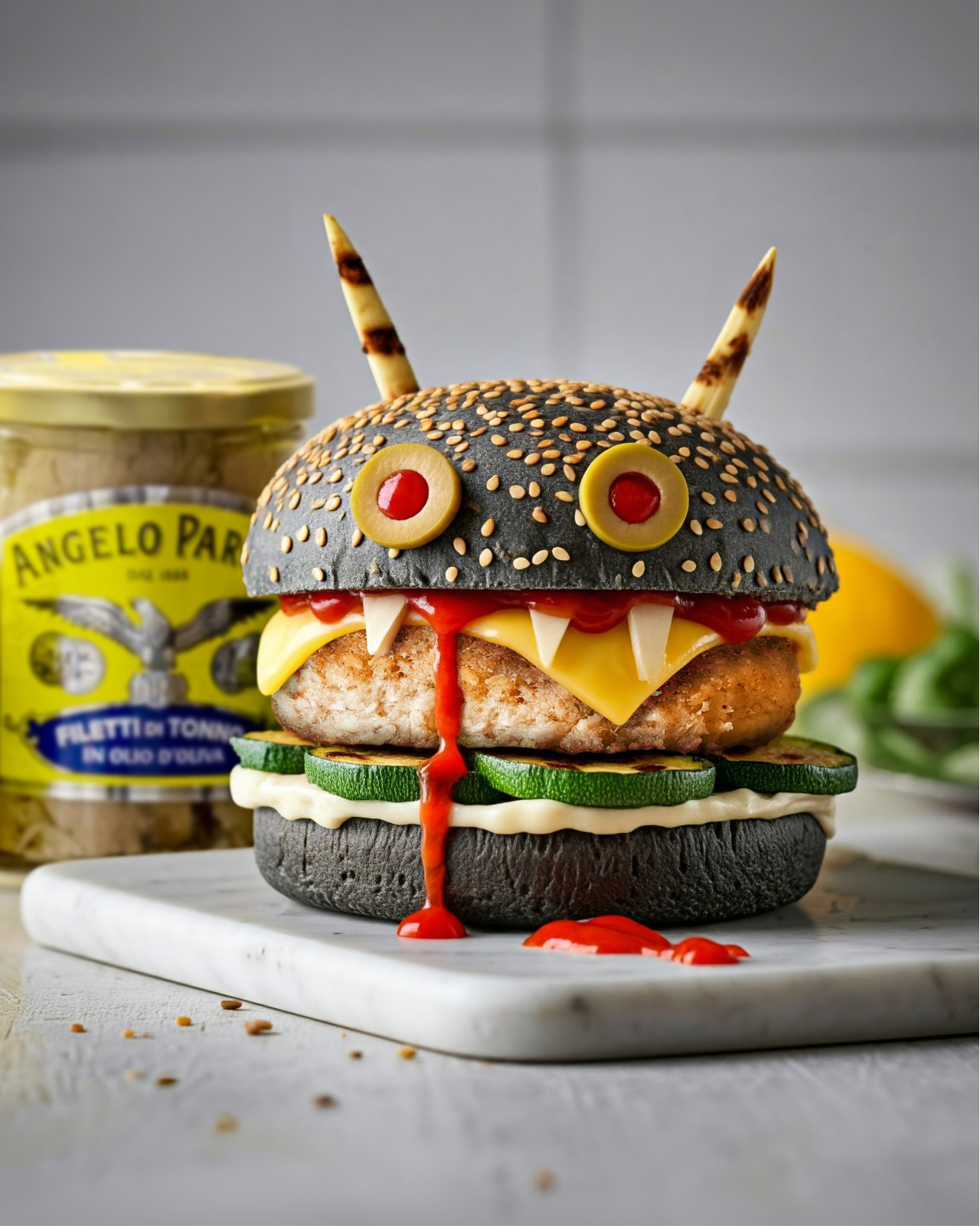 Burger di Halloween con Filetti di Tonno e zucchine