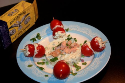 Pomodorini cremosi con tortino ai Filetti di Tonno in Olio d'Oliva Angelo Parodi