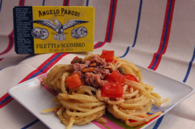 Vermicelli al pesto di uovo e Filetti di Sgombro in Olio d'Oliva Angelo Parodi