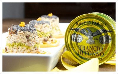 Mini tortini di Trancio di Tonno in Olio d'Oliva Angelo Parodi e frutta secca agli agrumi 