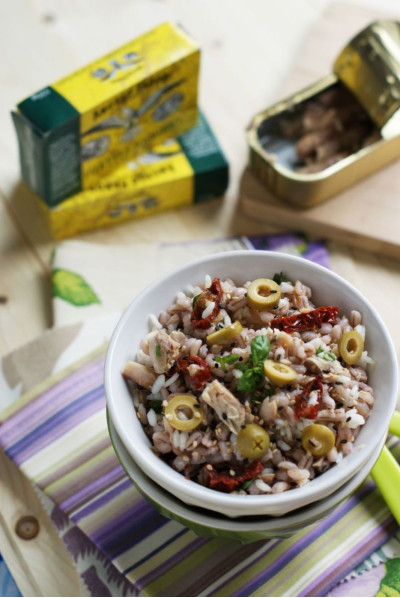 Insalata tricolore di orzo, riso e Filetti di Sgombro in Olio d'Oliva Angelo Parodi 