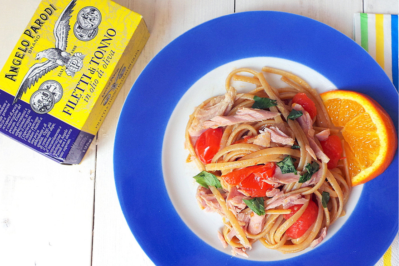 Linguine ai Filetti di Tonno in Olio d'Oliva Angelo Parodi e profumo di arancio