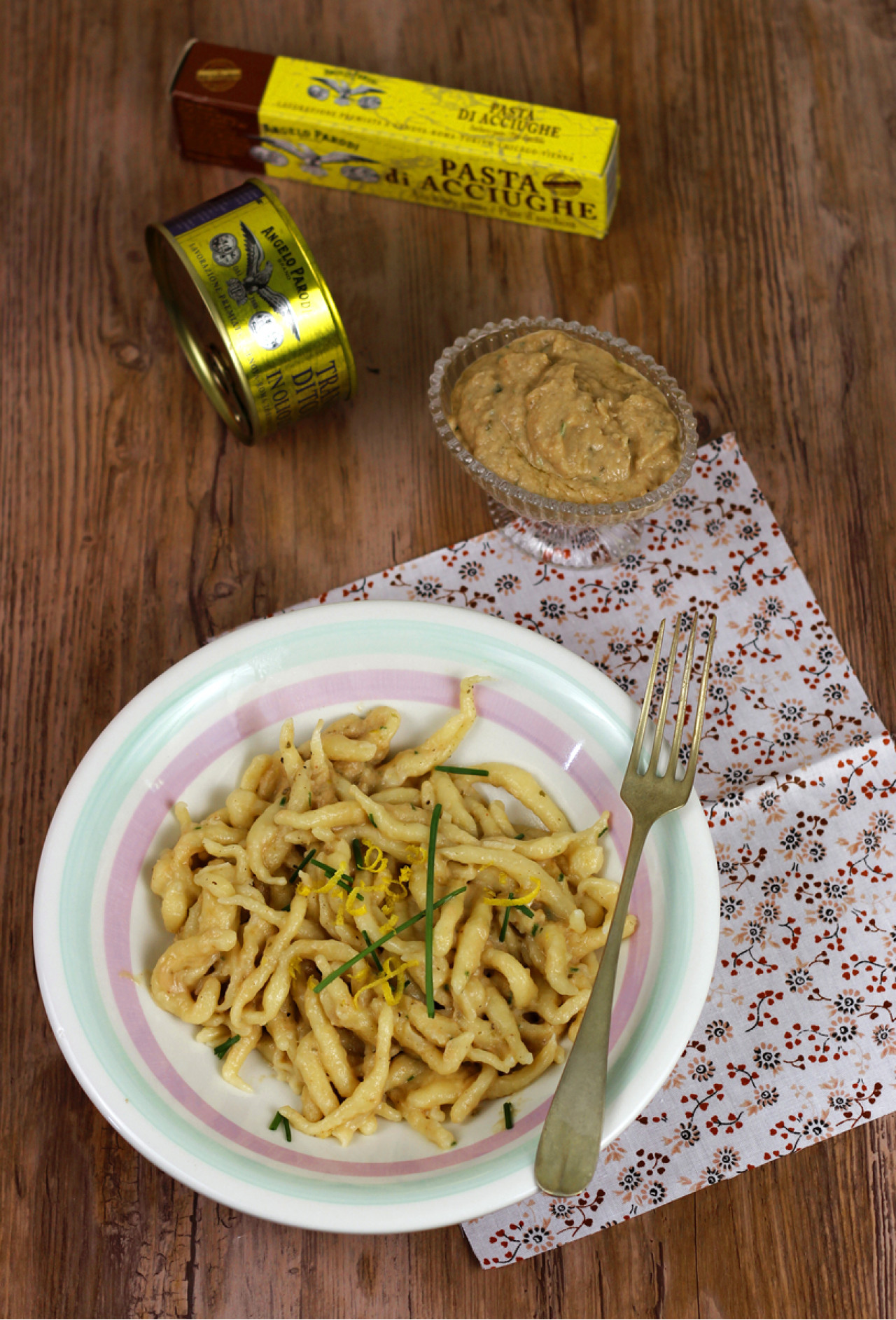 Trofie con limone, Trancio di Tonno in Olio d'Oliva e Pasta di Acciughe Angelo Parodi