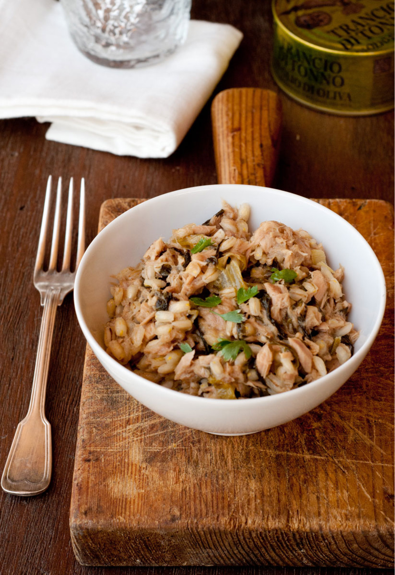 Orzotto con bietola, limone e Trancio di Tonno in Olio d’Oliva Angelo Parodi