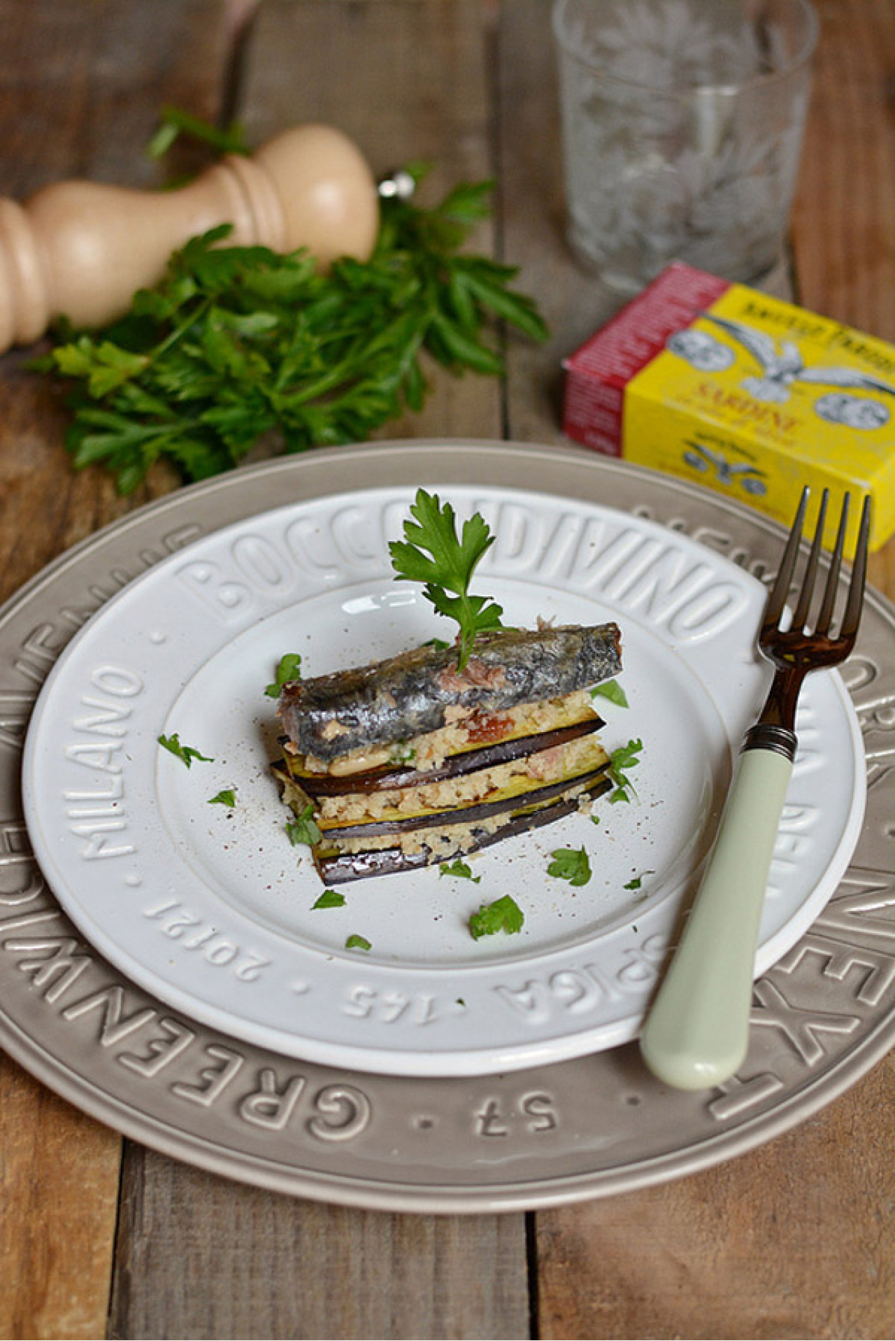 Torretta di melanzane e Filetti di Sardine in Olio d'Oliva Angelo Parodi