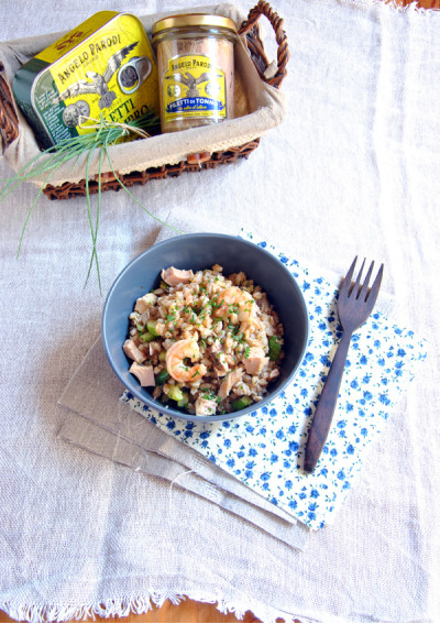 Insalata di farro alla pescatora con Filetti di Tonno in Olio d'Oliva Angelo Parodi