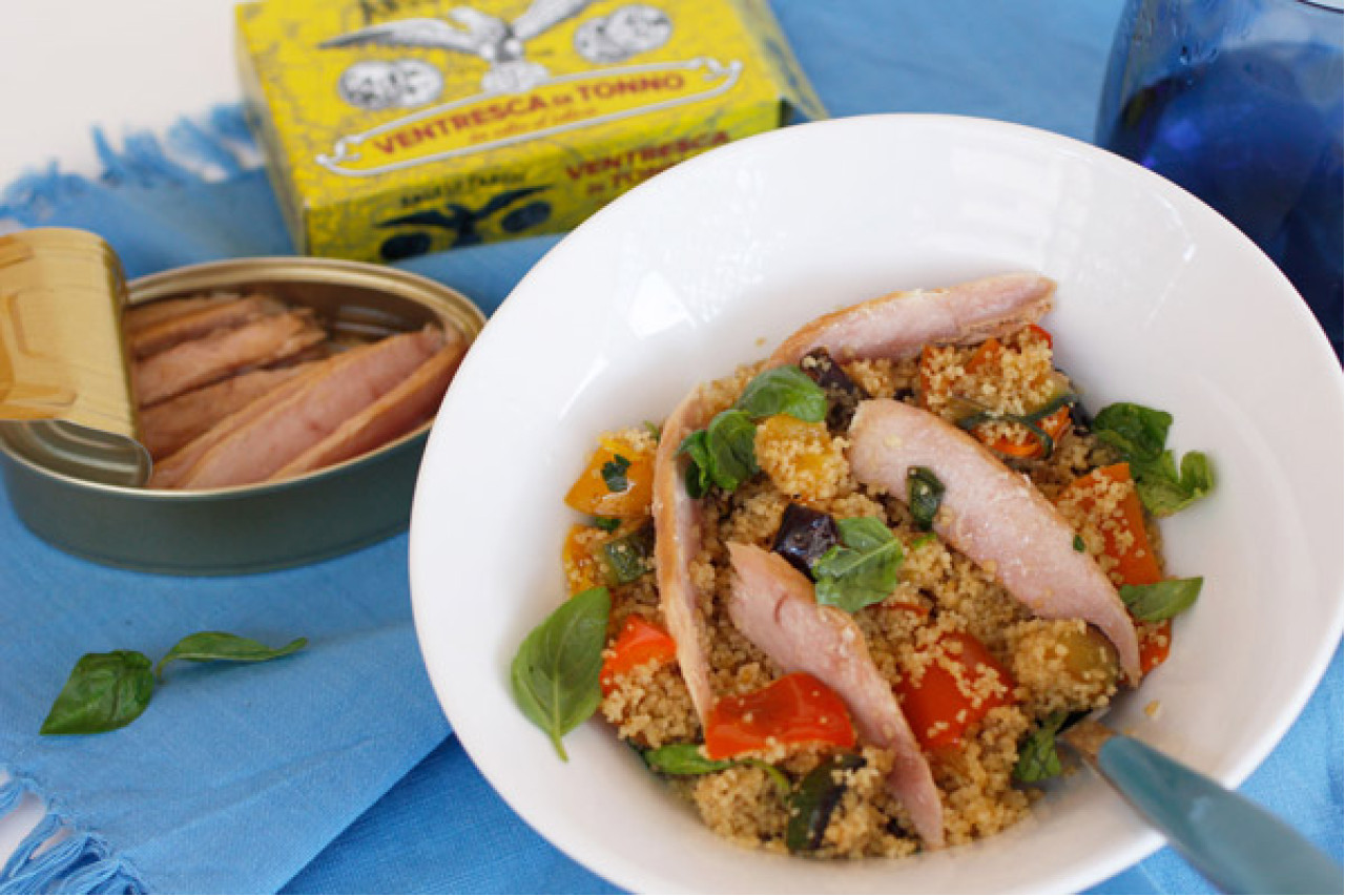 Cous cous di grano con verdure mediterranee e Ventresca di Tonno in Olio d'Oliva Angelo Parodi