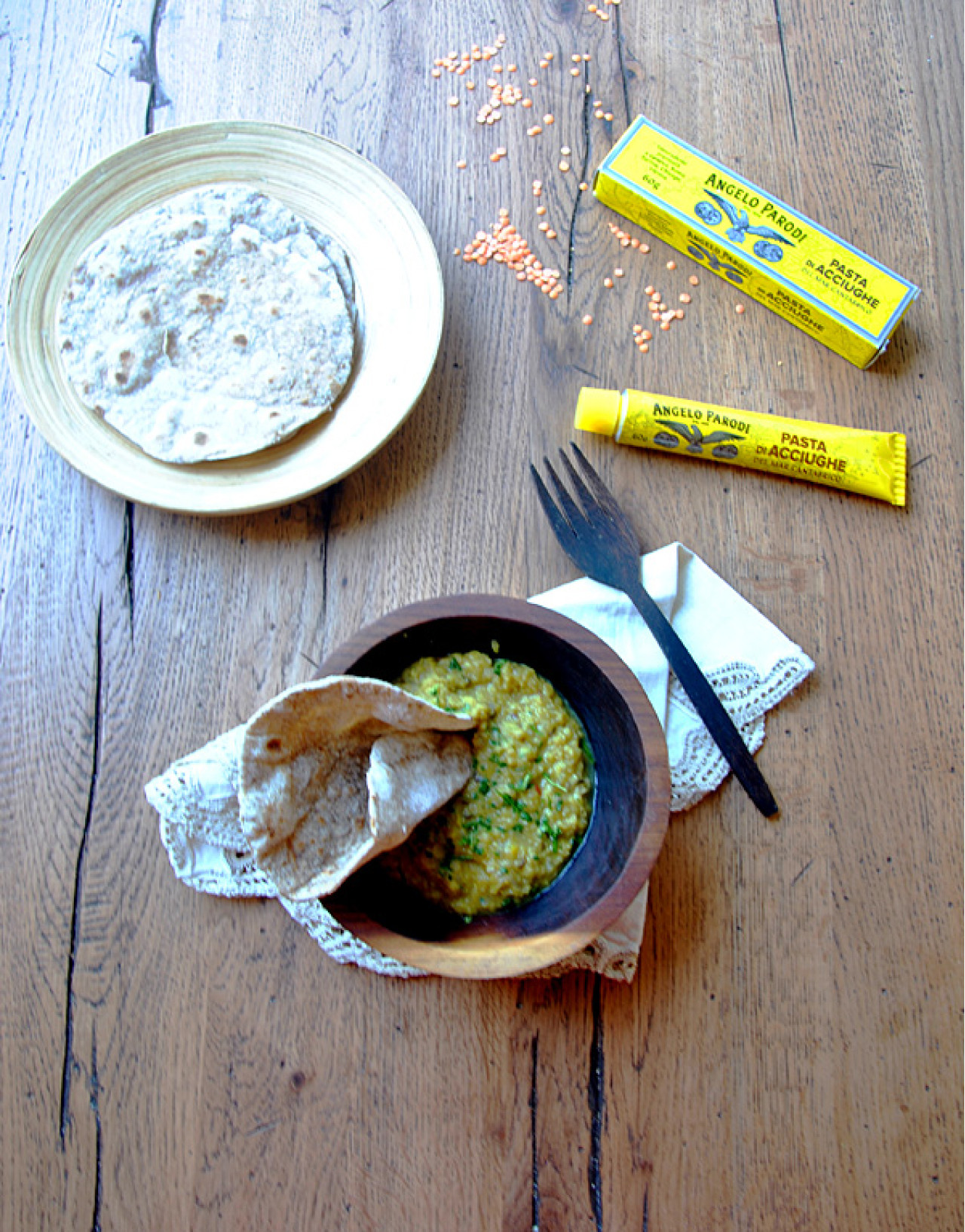 Dhal di lenticchie con chapati alla Pasta di Acciughe del Mar Cantabrico Angelo Parodi