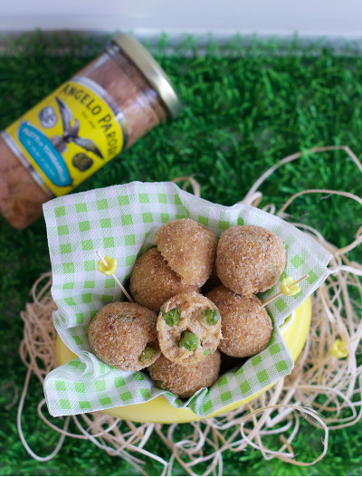 Polpette con Filetti di Tombarello in Olio d'Oliva Angelo Parodi, ricotta e piselli