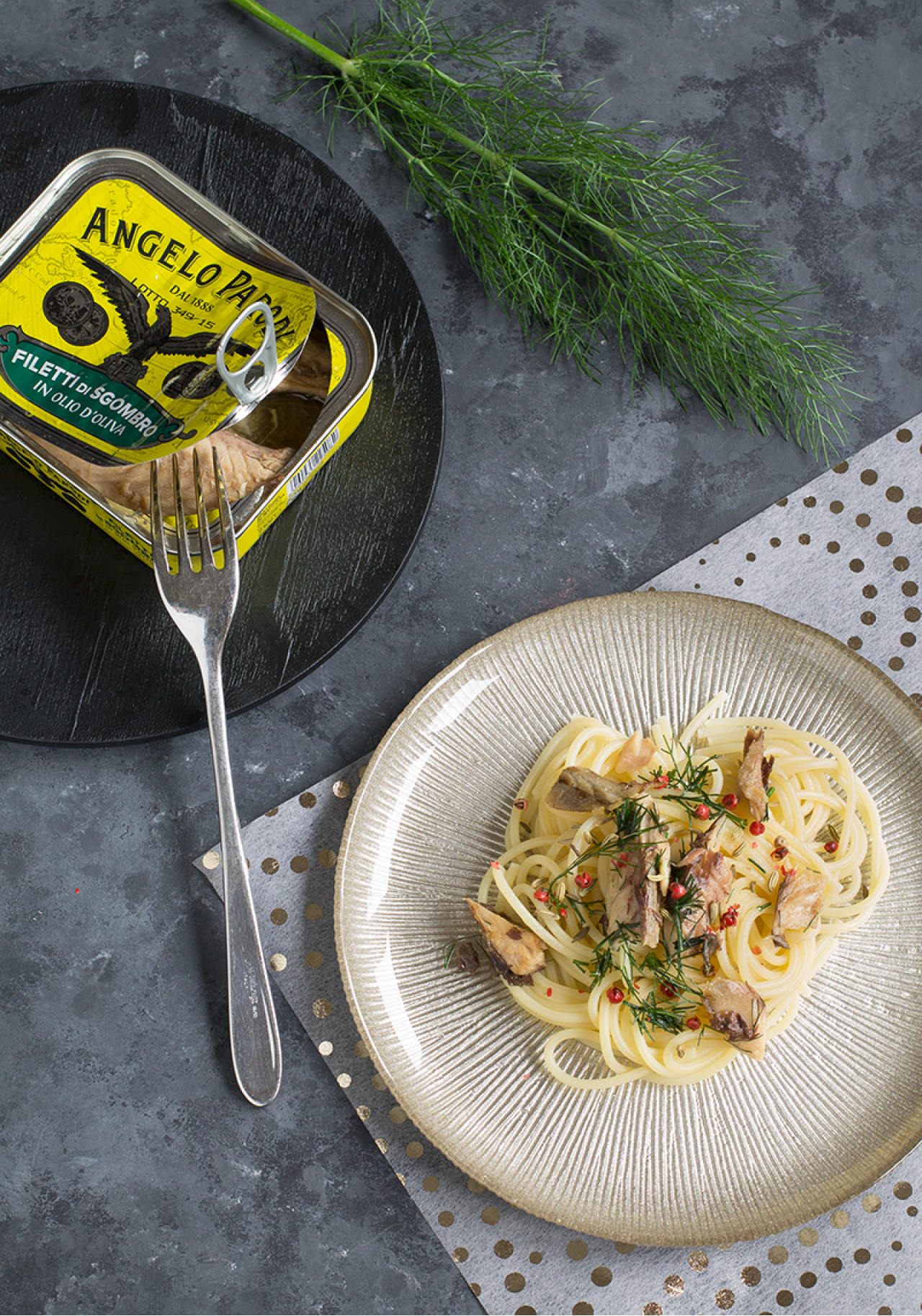 Spaghetti con filetti di Sgombro in Olio d'Oliva Angelo Parodi e finocchietto