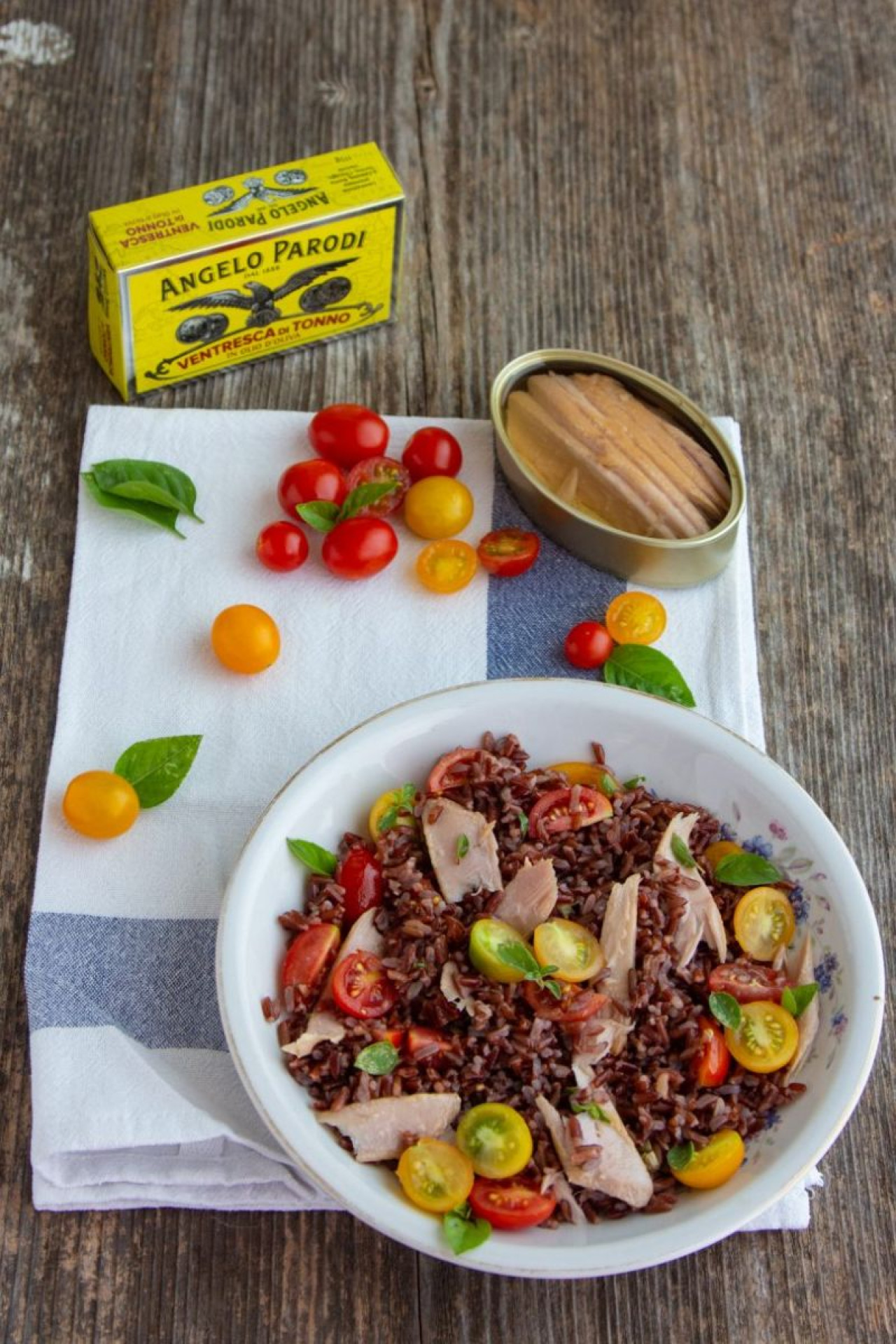 Riso rosso ai profumi del Mediterraneo con Ventresca di Tonno in Olio d'Oliva Angelo Parodi