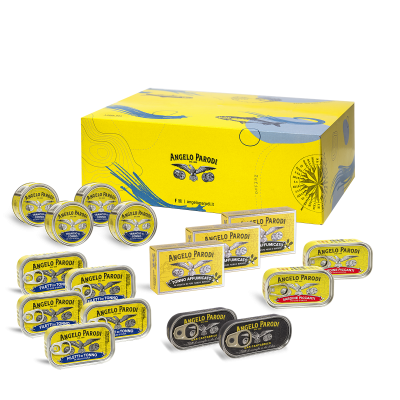 Volturno-selezione-di-16-prodotti-conserve-ittiche-pesce-in-scatola-Angelo-Parodi