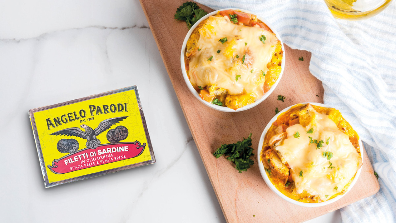 Tortini di patate, scamorza dolce e Filetti di Sardine Angelo Parodi